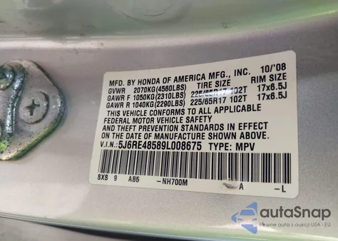 2009 Honda Cr-V Ex z USA, uszkodzony, nr VIN 5J6RE48589L008675